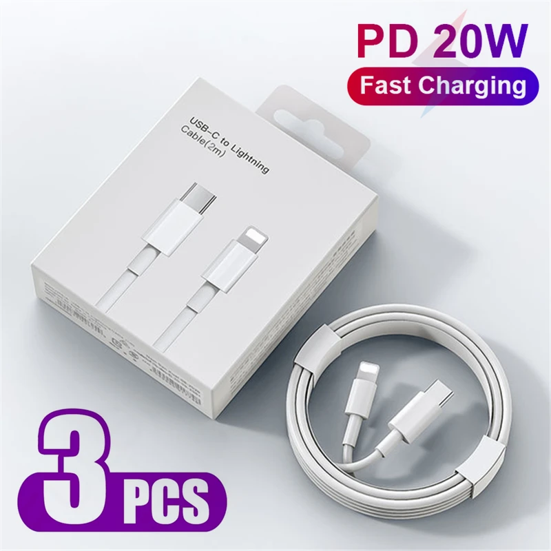 

3 PCS 20W PD Cable for iPhone 14 13 12 11 Pro XS Max XR X 8 Plus Fast Charging Cord USB-C to Lighting Data Cable With Retail Box