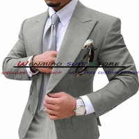 point lapel wedding groom tuxedo mens suit two piece grey formal business blazer pants suit male jacket