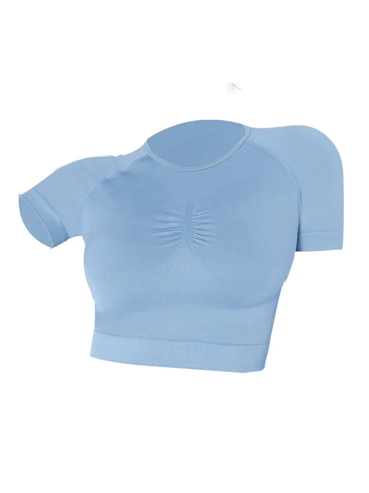 

SVOKOR O Neck T-shirts Women Seamless Short Sleeves Crop Top Brethable Solid Sport Tee Fitness Yoga Tops Casual Female Wear