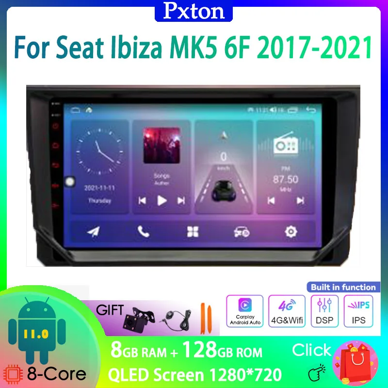 

Автомобильный мультимедийный плеер Pston, стерео-система на Android, с сенсорным экраном, Wi-Fi, 8 + 128 ГГц, 4G, DSP, для Seat Ibiza MK5 6F 2017-2021Carplay