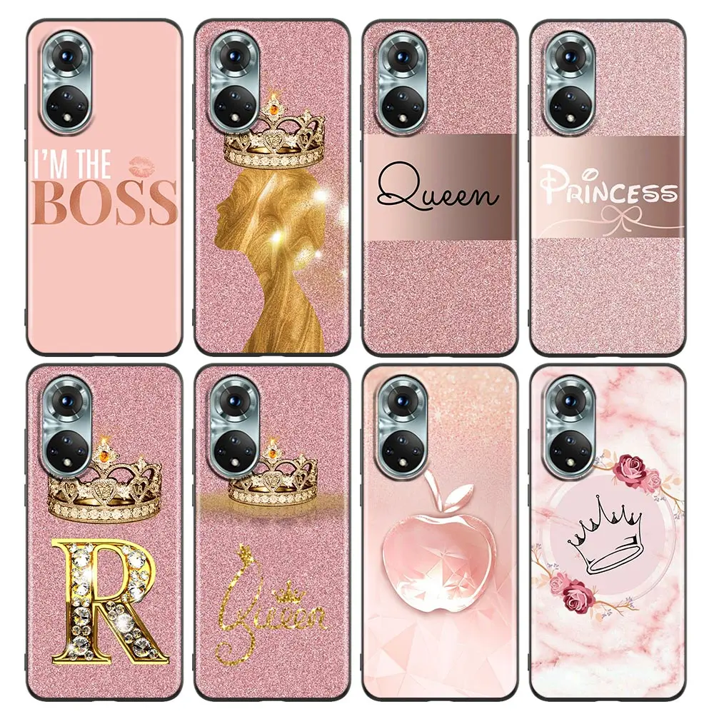 

Phone Case for Honor 8X 9S 9A 9C 9X Case Lite 9A 50 10 20 30 Pro 30i 20S(6.15) Silicon Cover Gold Crown Princess Queen Rose Pink