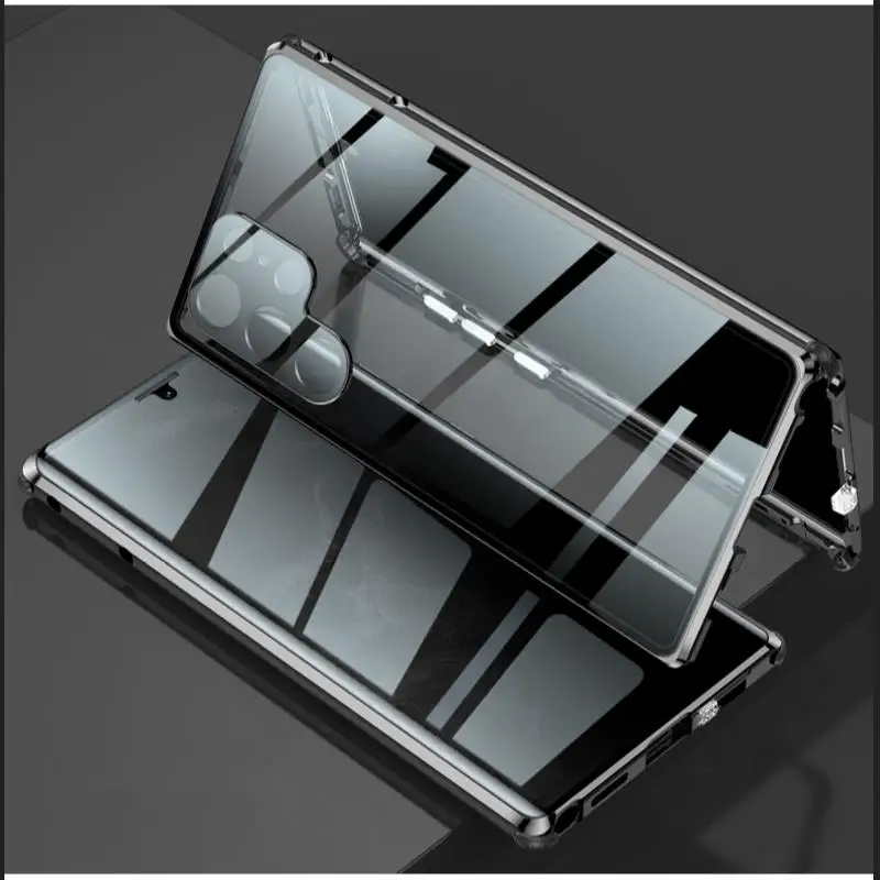 

Magnetic Case for Samsung Galaxy S23 S22 S21 Ultra 360°Fully Enclosed Anti Peep Toughened HD Glass Metal Alloy Protective Cover