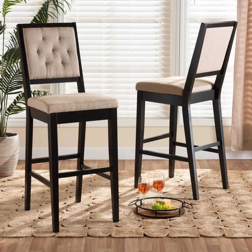 

Baxton Studio Gideon Bar Stool, Sand and Dark Brown, Set of 2
