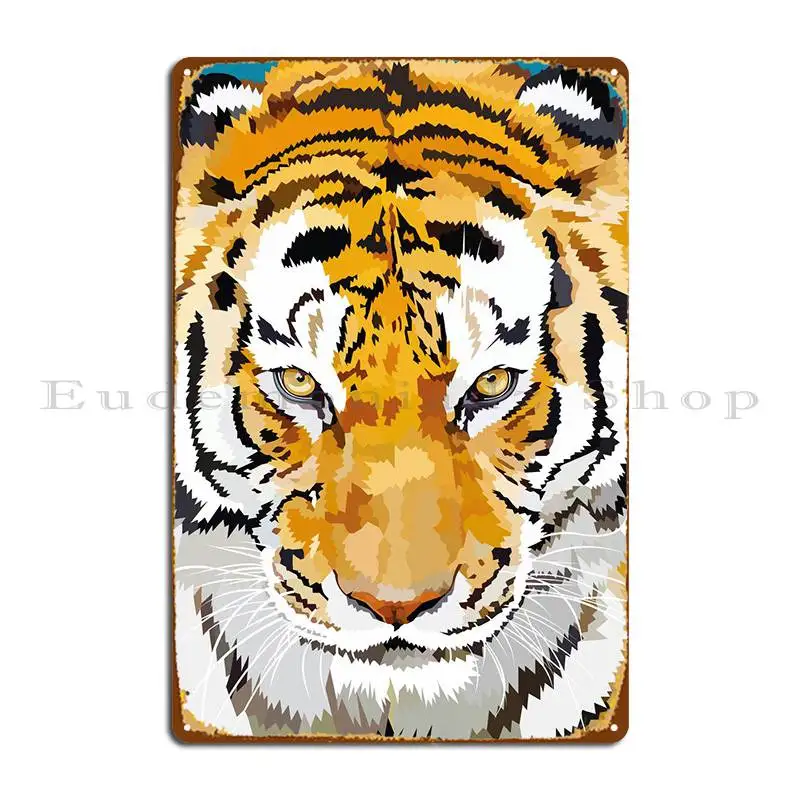 

Tiger Staring Metal Sign Rusty Garage Wall Mural Character Designing Tin Sign Poster