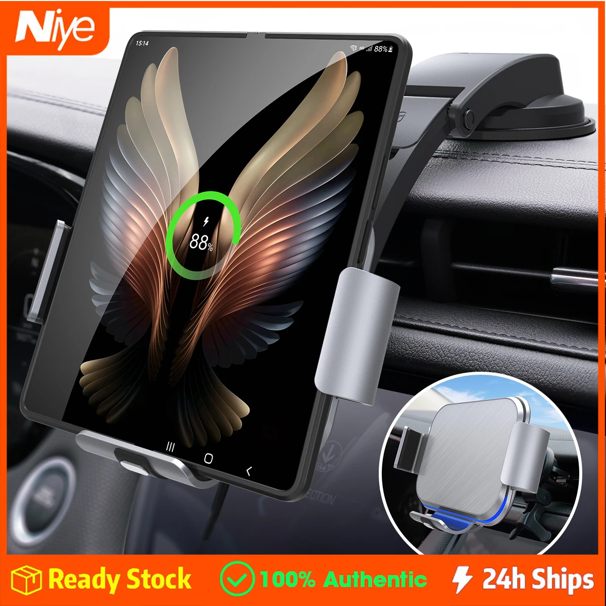 

15W Coil Smart Induction Car Wireless Charger Mobile Phone Car Wireless Stand for Samsung Galaxy Z Folding 4 /3/ 2 IPhone 14 Etc