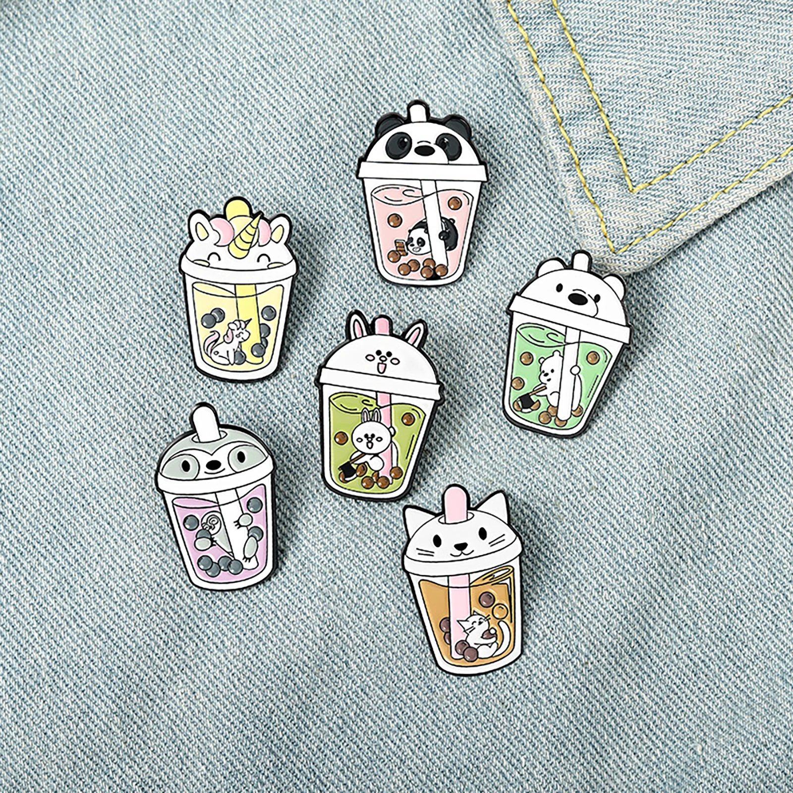 

Cartoon Animal Boba Tea Enamel Pin Cute Panda Rabbit Cat Bear Cup Brooches Women Lapel Collar Pin Badges Jewelry Gift Corsage