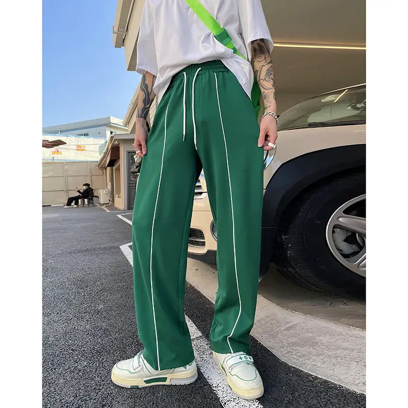 

2023 Men's Straight Casual Pants Green Sports Wide Leg Pants
