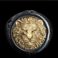 signet ring male vivid big gold lion head man black ring two color luxury ring punk ring man angel and devil ring