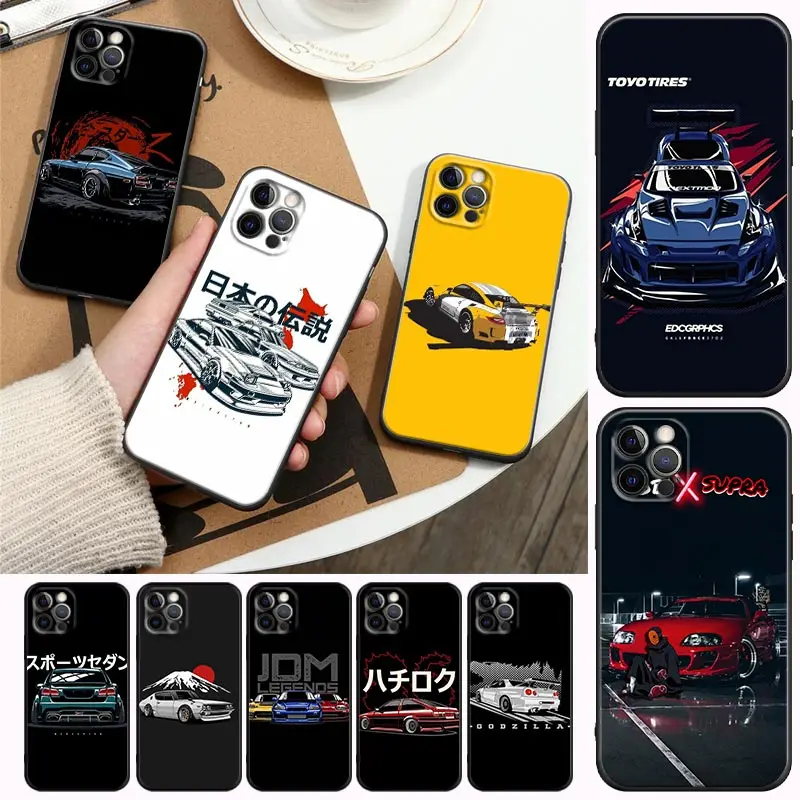 

Japan Tokyo Sports Car JDM Drift Phone Case For Apple iPhone14 13 12 11 Pro Max Mini 8 7 SE XR XS Plus Black Cover Fundas Coques