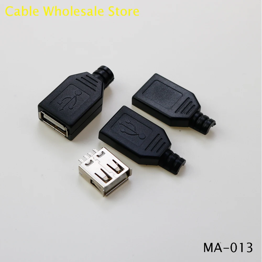 

DIY 1-Piece A-Type Female USB 4-Pin Plug Female Plug Black Plastic Cover USB 2.0 Connection Adapter PCB SDA Data Cable