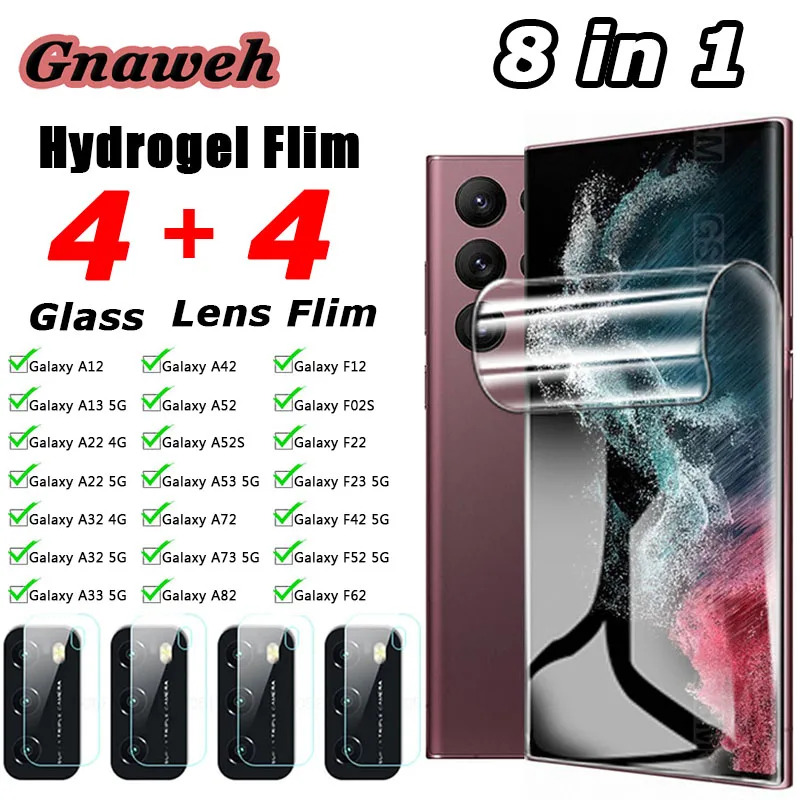 

Гидрогелевая пленка 8 в 1 для Samsung Galaxy A32, A12, A13, A33, A42, A52, A53, F62, F52, F42 S, полное покрытие, защита экрана, пленка для объектива камеры