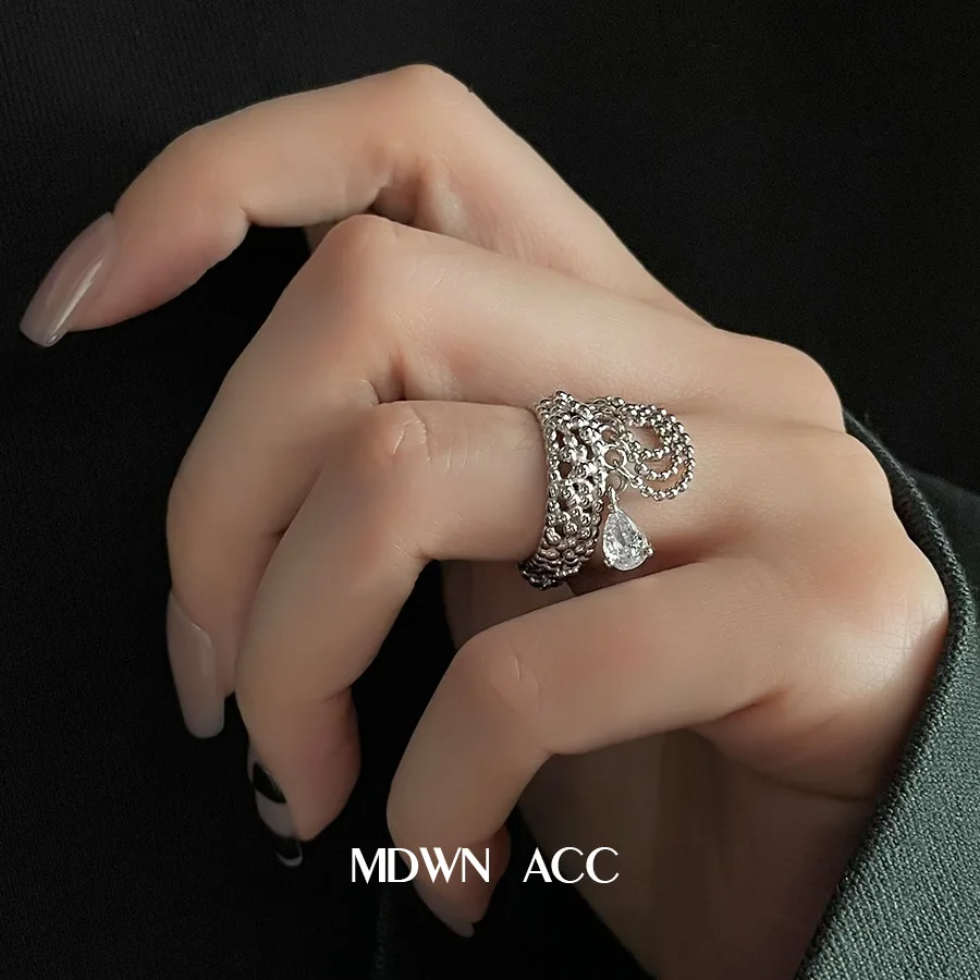 

FMILY Minimalist 925 Sterling Silver Personality Tassel Ring Retro Fashion All-match Hip-hop Punk Jewelry for Girlfriend Gift