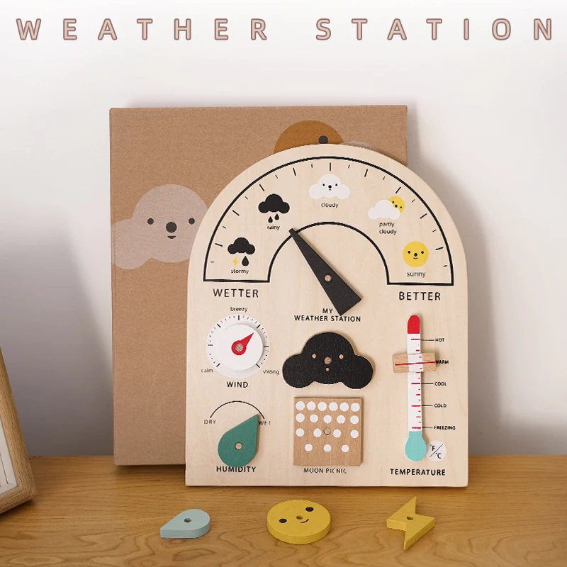 

Kids Wooden Educational Toy Weather Station Weather Temperature Record Activity Board Growth Learning Teaching Toys