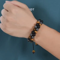 feng shui gift tigers eye black agate double bracelet for man and women handmade good lucky amulet jewellery