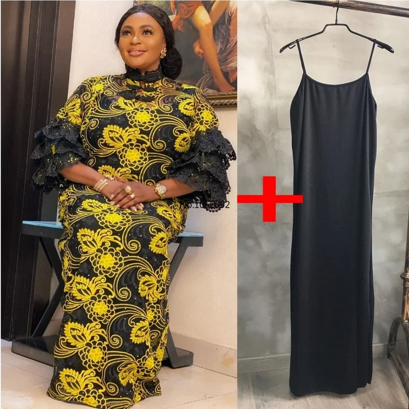 

Африканские платья для женщин, новинка 2021, африканская одежда, Дашики, кружевной большой бубоу, Африканский халат, базин, богатые вечерние а...