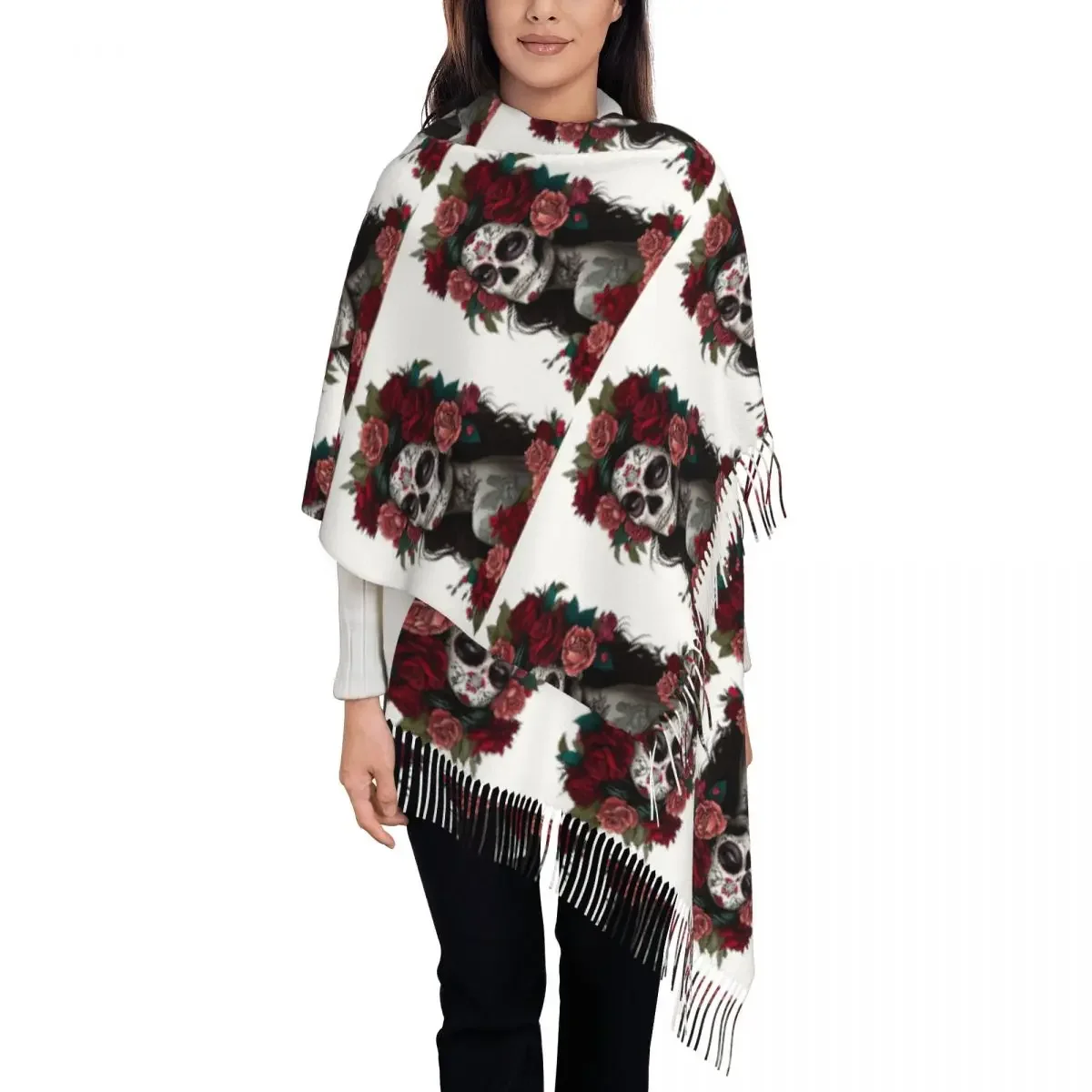 Мексиканский шарф День мертвых девушек шарфы с кисточками для женщин мягкие