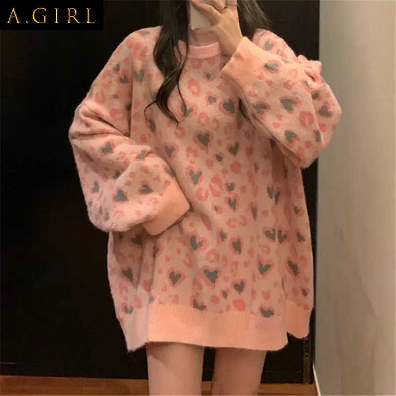 

Pullovers Women Print Sweet Autumn College Lovely Design Leisure Sweaters All-match Mujer Daily Loose Korean Style Femme Cozy