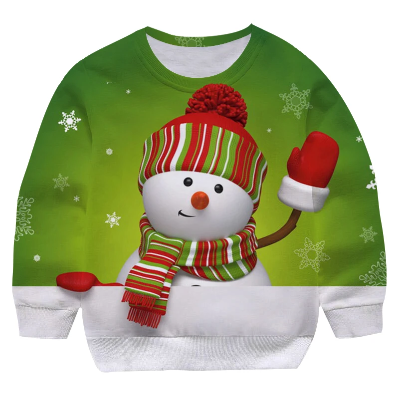 

Fashion Children Christmas Snowman Sweatshirts Girls Boys Cartoon Santa Claus Kids Xmas Party Long Sleeves Sweatshirt 1-14 Y