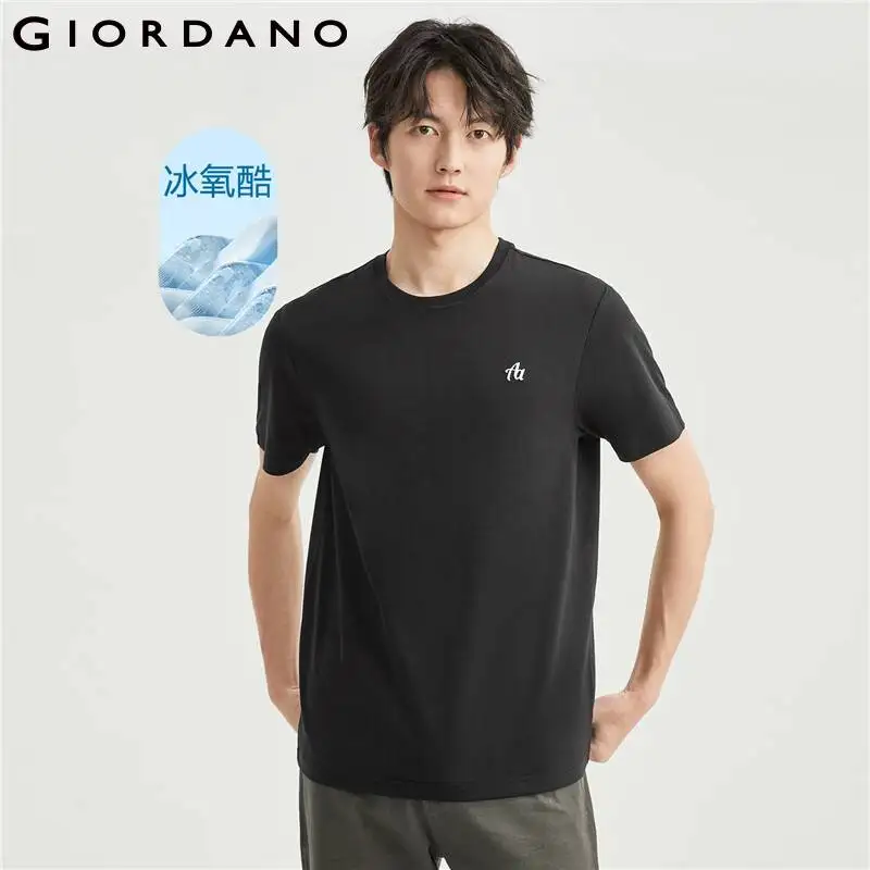 

GIORDANO Men T-Shirts High-Tech Cooling Summer Tee Letter Embroidery Short Sleeve Crewneck Comfort Casual Tshirts 01023408