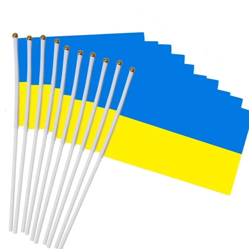 Украинский флаг-палочка 10 шт. 14*21 см маленький флаг с синими и желтыми полосками