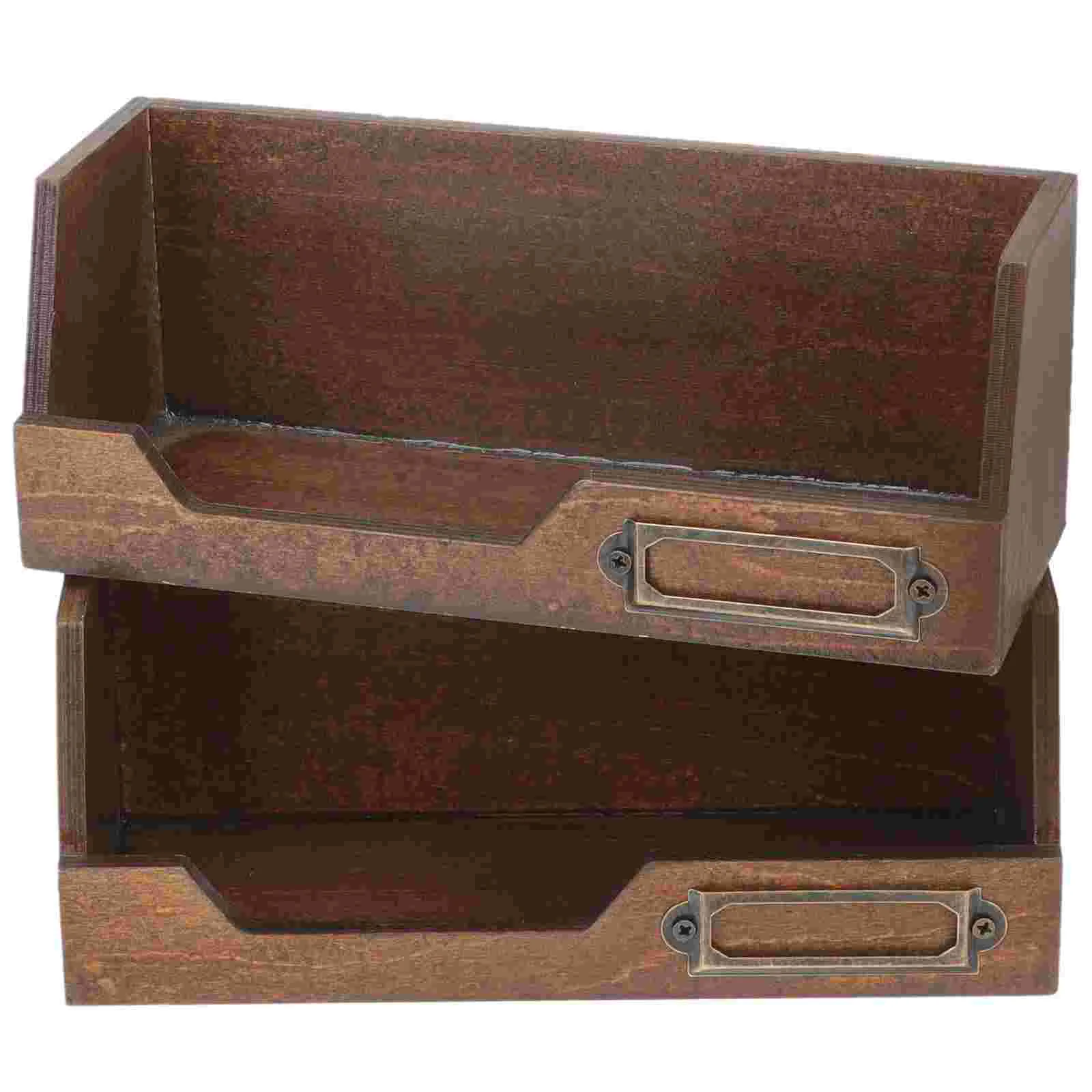 

2pcs Desktop Wooden Boxes Rustic Wood Box Craft Organizer Retro Storage Container