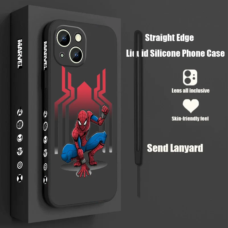 

Spiderman Marvel Hero Phone Case For Apple iPhone 14 13 12 mini 11 Pro Max 8 7 Plus XR XS X Liquid Left Rope