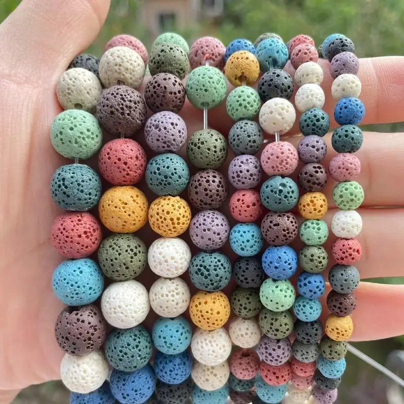 

6/8/10/12mm Natural Lava Rock Multicolor Round Shape Stone Beads For DIY Necklace Bracelats Jewelry Making 15" Free Shipping
