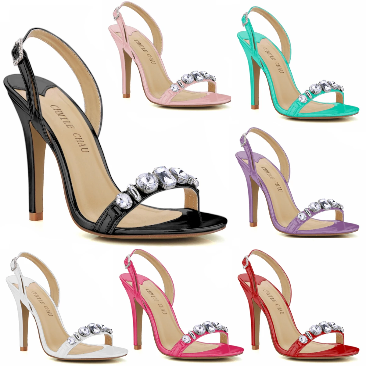 

Sexy Bridals Party Back Strap High Heel Stiletto Crystal Women Sandal Bride Arriere Sandales Femmes Talon Haut Aiguille YJ5186-2