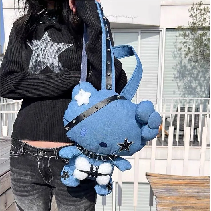 Рюкзак Sanrio в стиле Хелло Китти для детей и взрослых брезентовый ранец из денима с