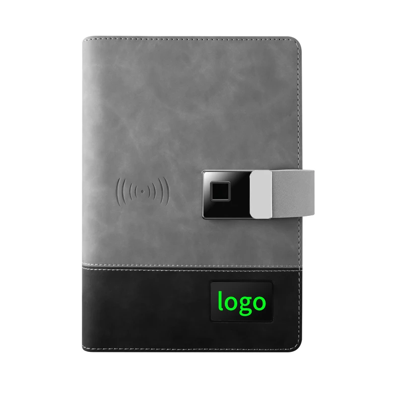 2023 Custom LED Logo High-end Office A5 Diary Planner Smart Power Bank Notebook With Wireless Charging