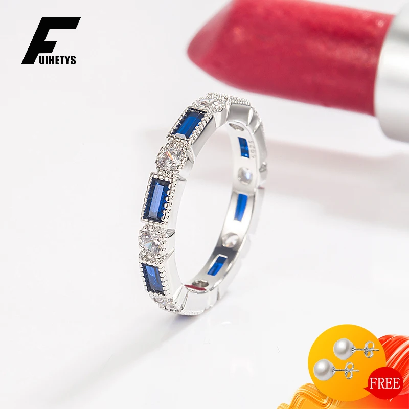 

FUIHETYS Women Ring Accessories 925 Silver Jewelry with Sapphire Zircon Gemstone Finger Rings for Wedding Party Promise Gift