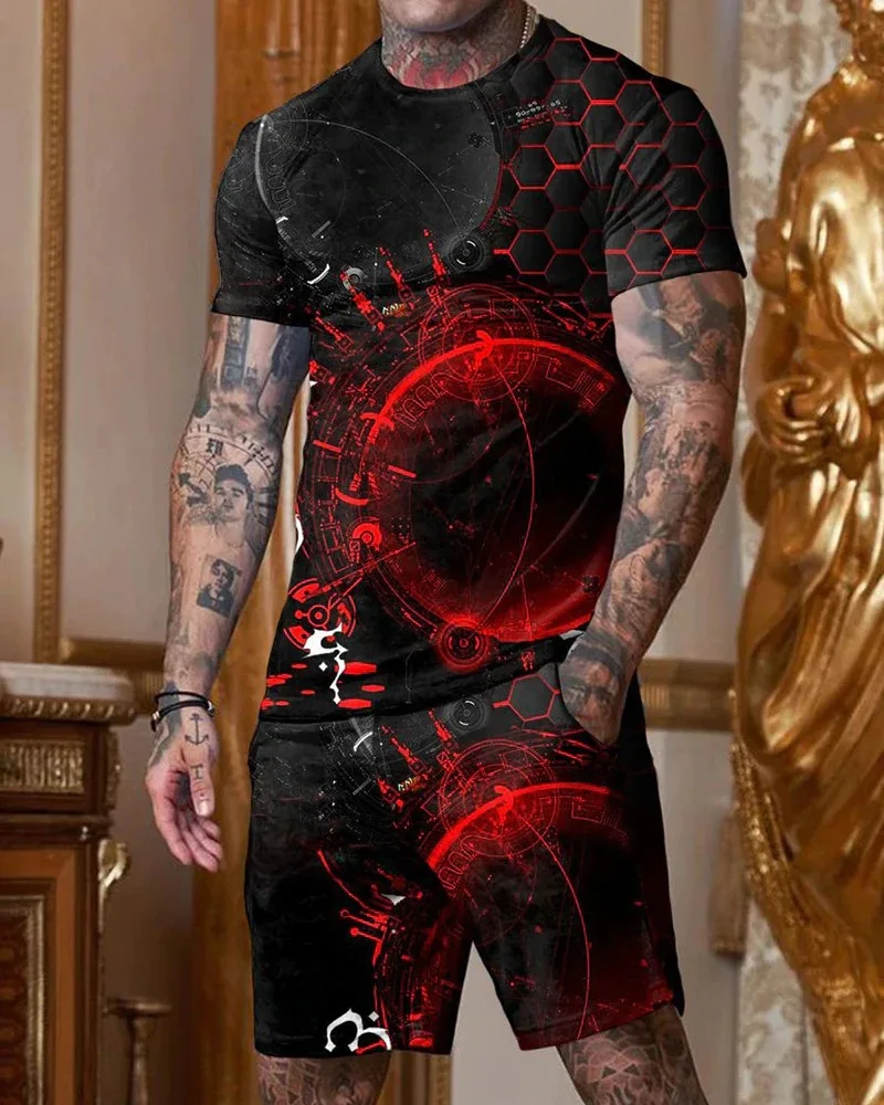 Summer Outfit Man Tracksuit Short Sleeve T-Shirts Sets 2Piece Lion King Casual Suit 3d Printed Streetwear Fashion Men Clothing