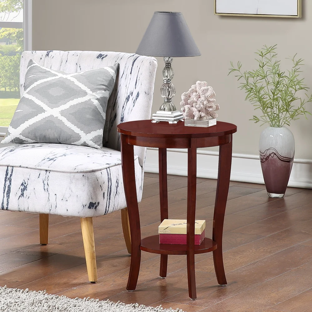 

American Heritage Round End Table with Shelf, Mahogany,Small Table, Sofa Side Table, Place Small Items, Simple and Generous