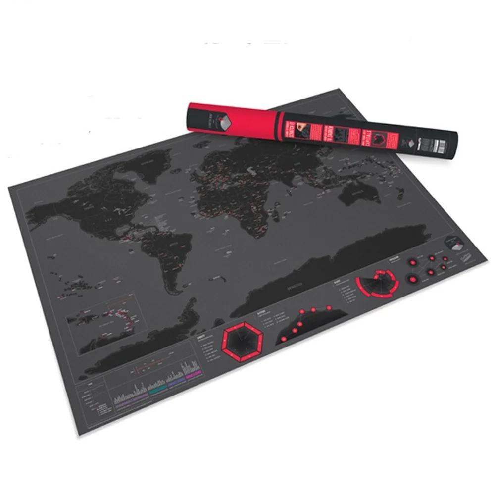 

Deluxe Scratch Travel Map With Tube Personalized Scratch Posters and Prints Scratch Off Foil Layer Coating Map Wall Sticker