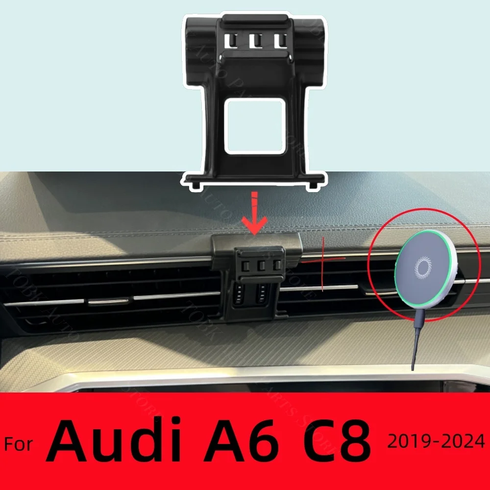 Фото Магнитный автомобильный держатель для телефона для Audi A6 C8 2019-2024 2020 2021 2023, специальный фиксированный кронштейн для беспроводной зарядки, крепление MagSafe №1