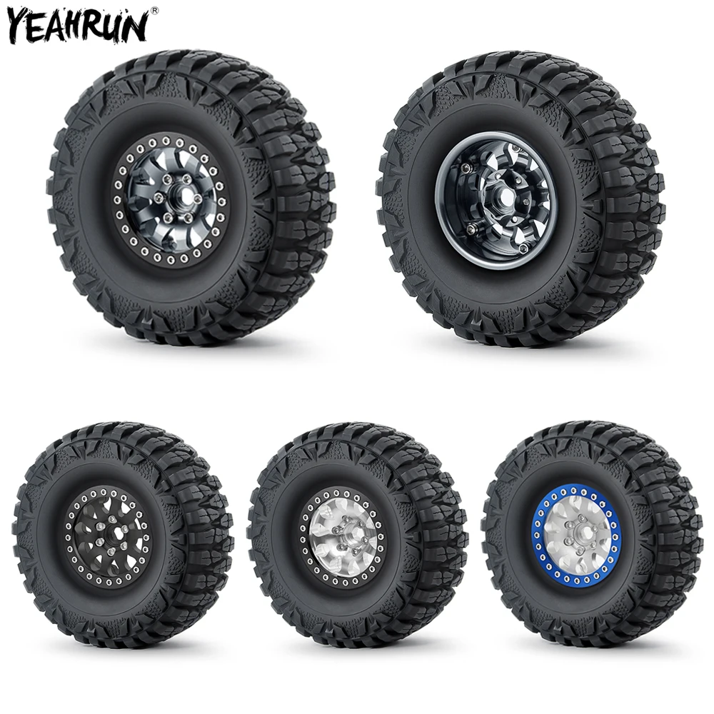 

YEAHRUN 1.9 Beadlock Wheel Hub Rim & Rubber Tires 4Pcs Set For 1/10 Axial SCX10 90046 Traxxa TRX4 D90 D110 CC01 RC Crawler Car