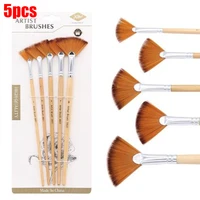 5pcspack simple fan shape design gouache painting pen nylon hair wooden handle brush pen set high quality drawing art supplies