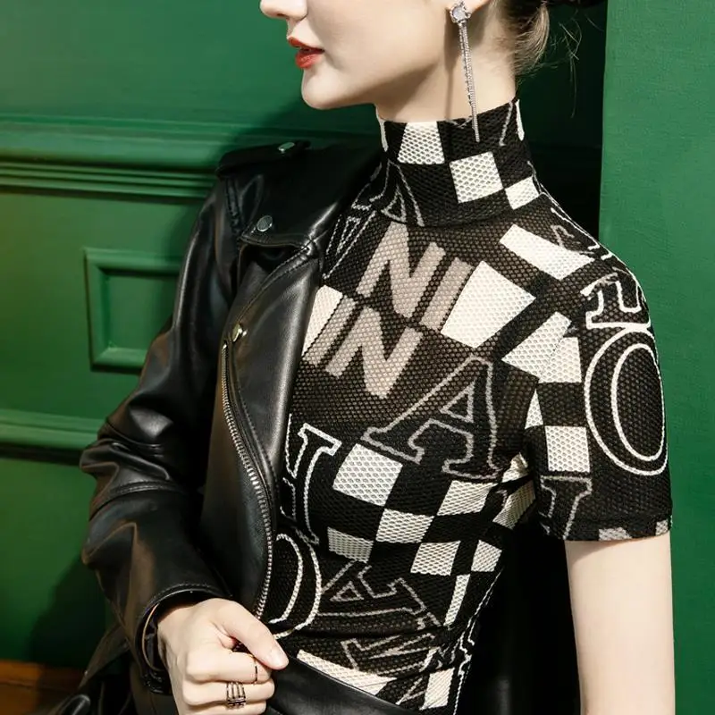 

High Quality 2023 Women Tops Hollow Out Print T-shirt Female Clothing Winter Autumn Sexy Crop Top Clothes Casual Blouse Y4k