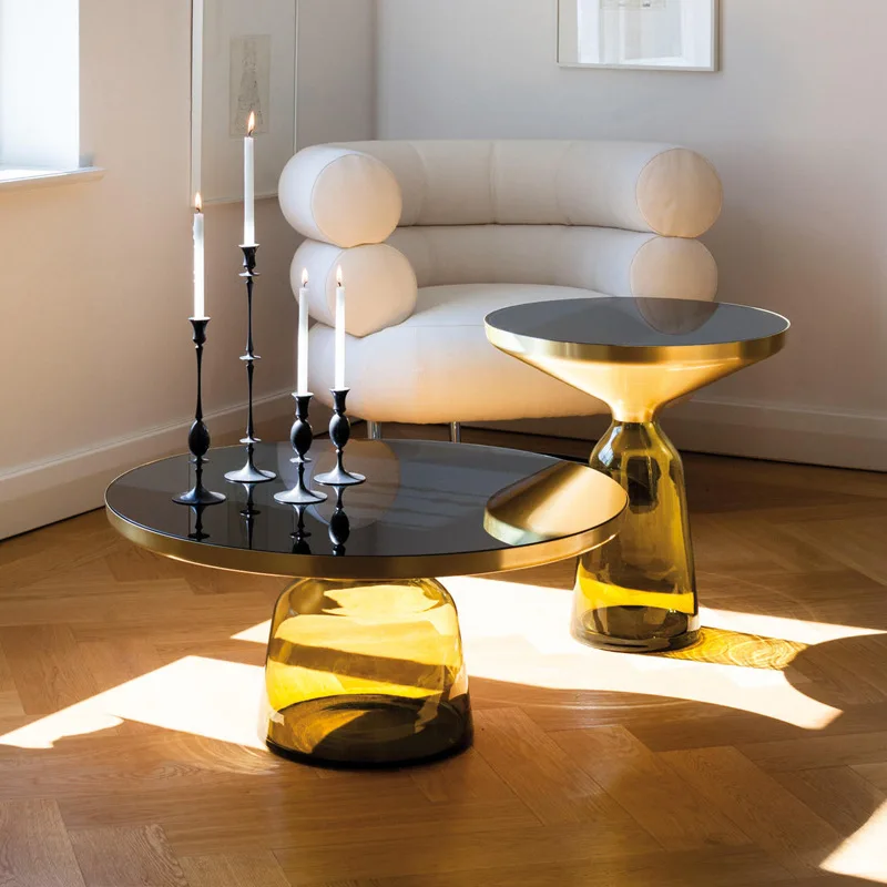 

Scandinavian round coffee table combination light luxury bell sofa side table transparent glass small household corner table
