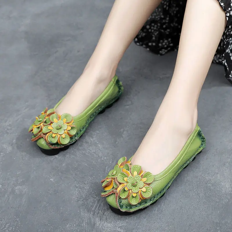 

Женские мягкие мокасины из натуральной кожи, зеленые лоферы, балетки на плоской подошве, прогулочная обувь, 2023