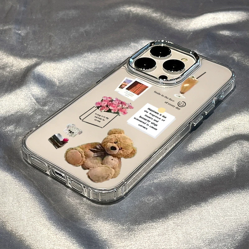Чехол для телефона с изображением плюшевого мишки и розы для iPhone 17 16 15 Plus Pro Max 14 13 12 11 Pro Max XS XR X 7 8 Plus SE2 Cover (art.: 3920d32201a41) - 3920d32201a41