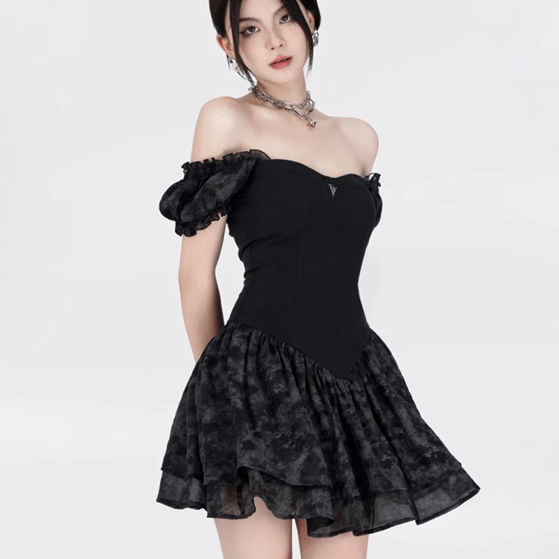 

Женское платье с пышными рукавами Y2K, черное платье для вечеринки в готическом стиле, повседневные Элегантные винтажные платья в Корейском ...