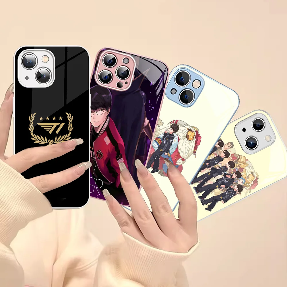 T1 Team L-Lols Lck Faker Phone Case Tempered Glass For Iphone 14 13 12 11 Pro Mini XS MAX 14Plus X XR Fundas