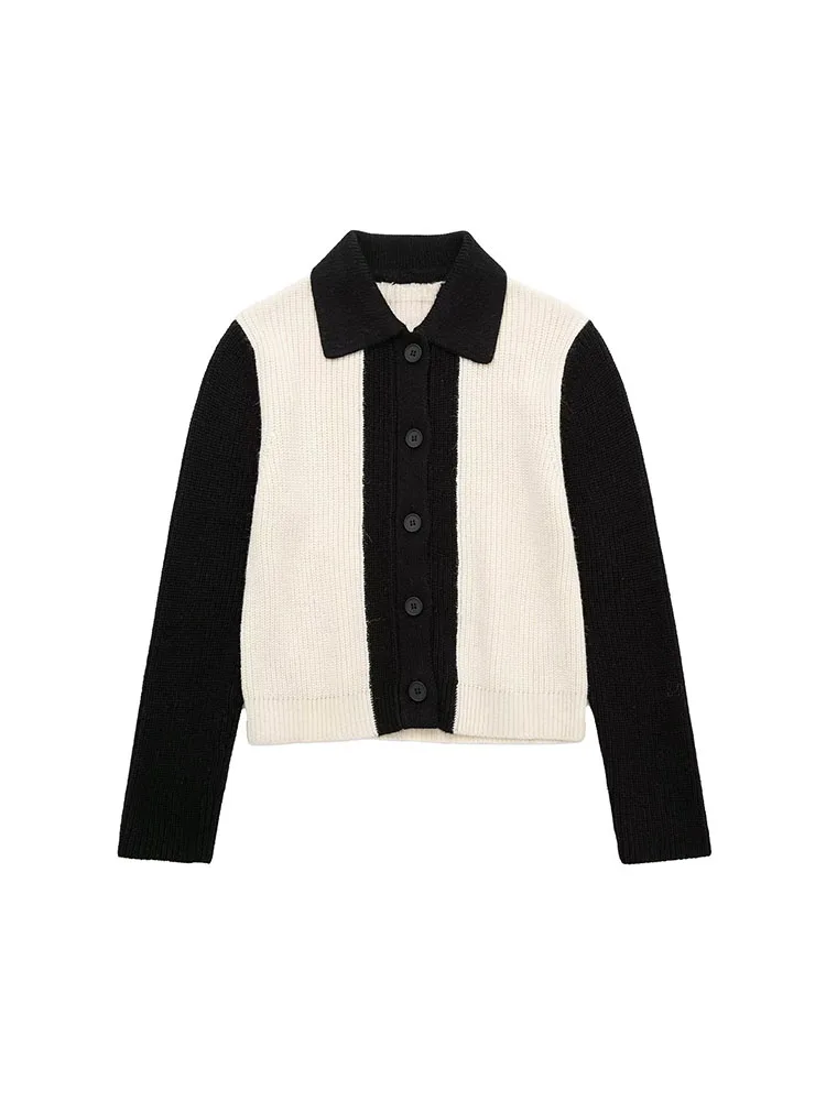 

Women 2022 autumn New Fashion with buttons splice knitting Sweater Vintage Long Sleeve Female Outerwear Chic Tops