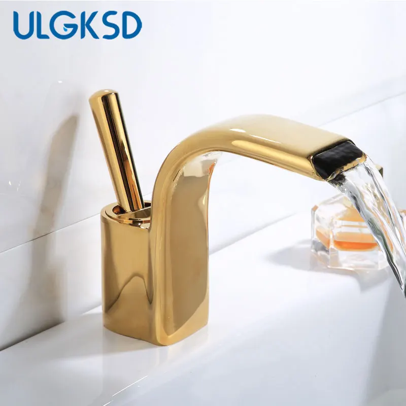 

ULGKSD Waterfall Bathroom Basin Sink Faucet Single Handle Mixer Tap Hot&Cold Water Mixer Tap Bathroom Deck Mounted Faucets Crane