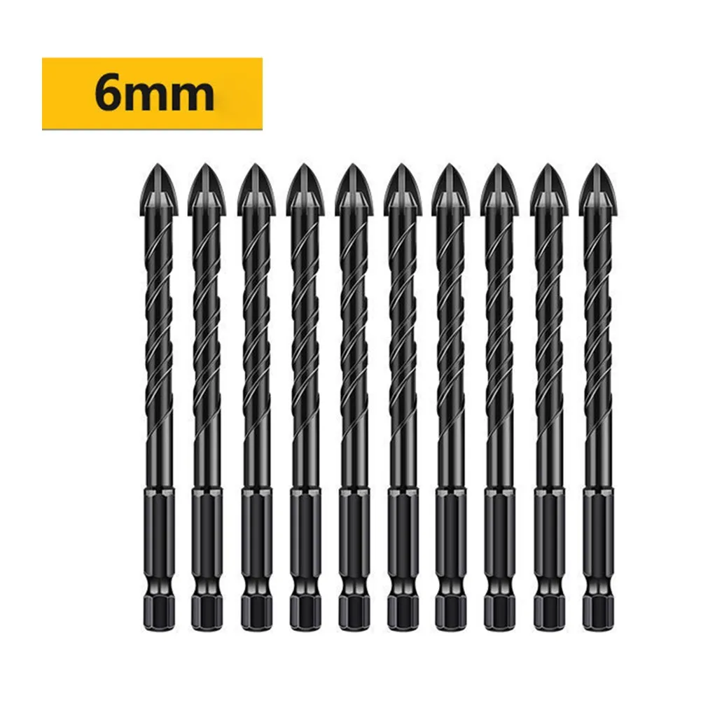 

10pcs 6mm Cross Hex Tile Drill Bit Sets Triangle Bit Tools Kit 1/4''Hex Shank Cross Tile Bits Glass Ceramic Concrete Hole Opener