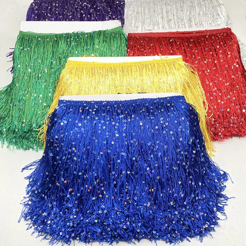 

5/10Meters Meetee 20cm Sequin Tassel Lace Trim Glitter Fringe Ribbon for Latin Dress Skirt Performance Decor Trims Accessories