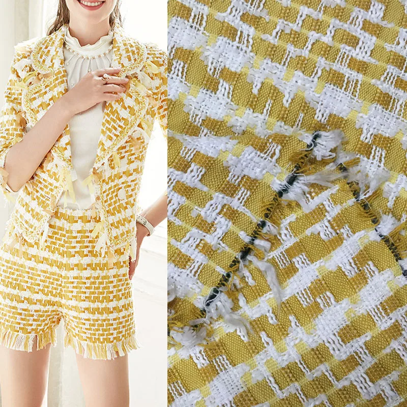 

50x145cm Yellow Lattice Yarn-Dyed Tweed Fabric For Woman Autumn Jacket Dress Suits Coat Skirt Stoffa Tuch DIY Cloth Sewing