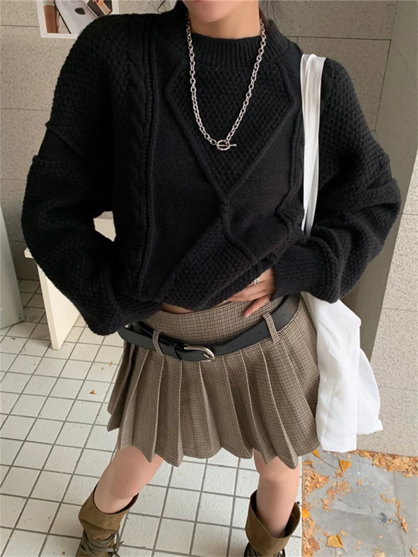 

HziriP Mid-Length Sweaters OL Women Loose Chic Thicken Warm 2022 Winter Solid Casual All Match Streetwear Knitted Pullovers
