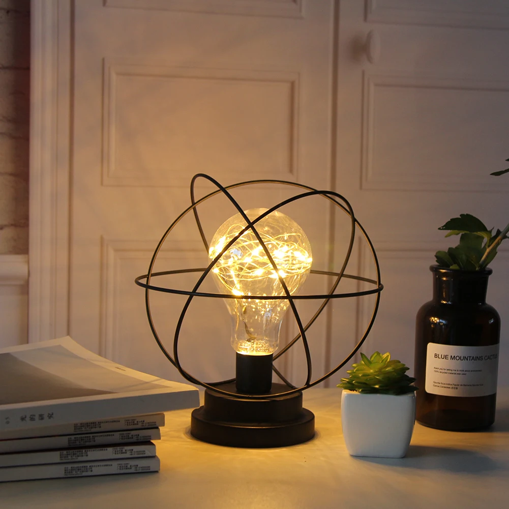 

Creative Wrought Iron LED Table Lamps Geometric Shaped Bed Bedside Night Light Bedroom Room Decorative Cylinder Lights